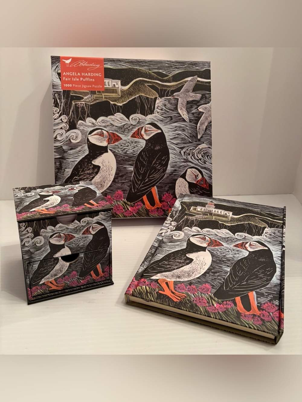 Angela Harding Fair Isle Puffins by Flame Tree. Includes 3 NWT Items.